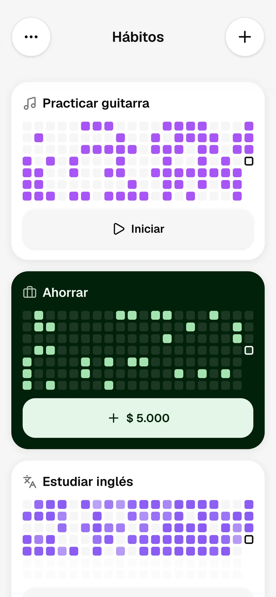 Vista tarjetas en modo claro