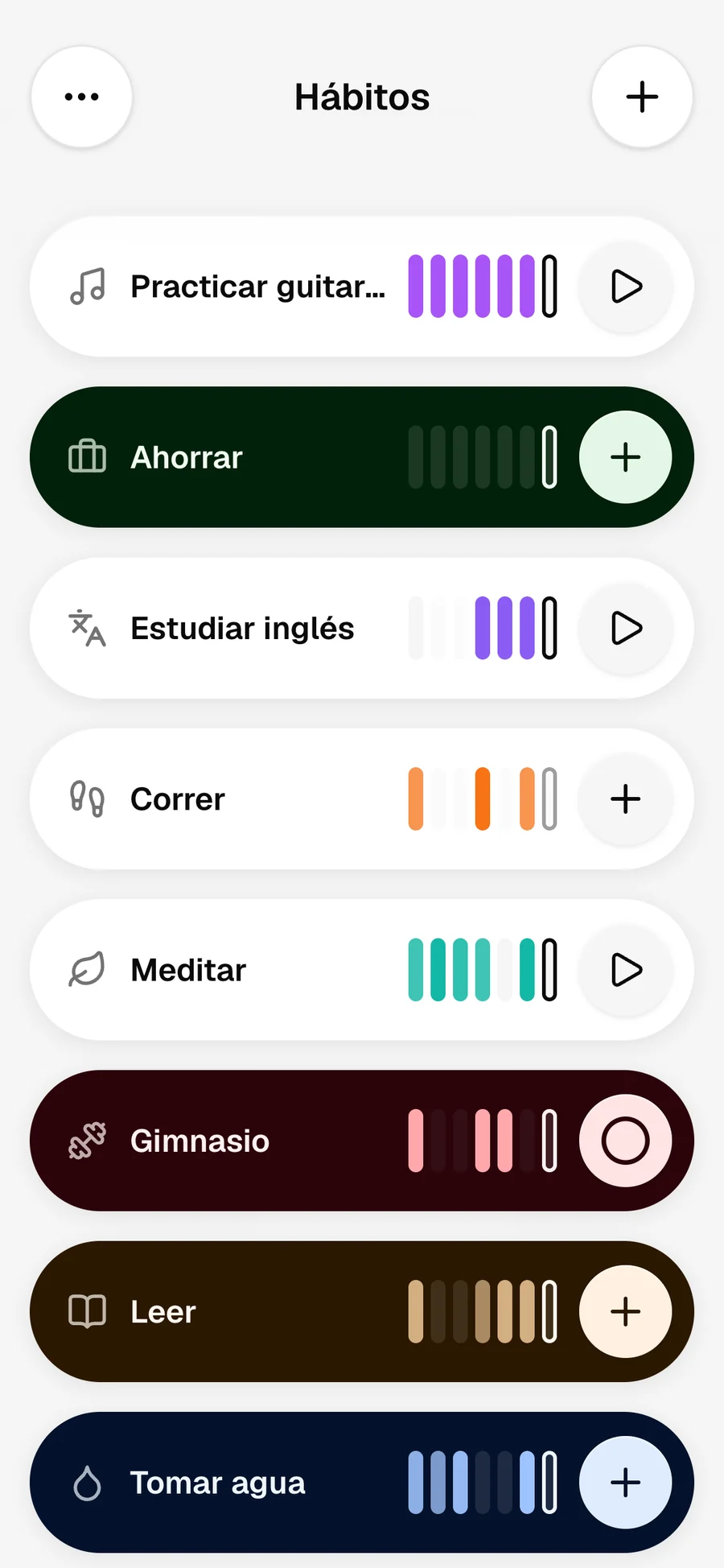 Pantalla principal de Momenrise con la lista de hábitos